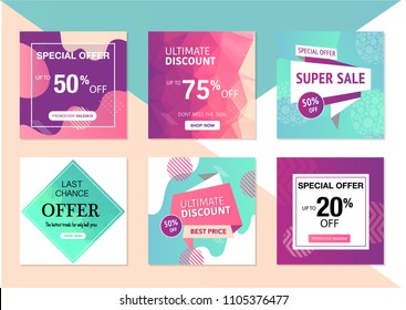 Modernes Promotion Square Web Banner für Social Media Mobile Apps. Elegante Hintergründe für Verkauf und Rabatt mit abstraktem Muster. E-Mail- und Newsletter-Layouts.
