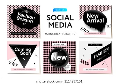 Modern promotion square web banner for social media mobile apps. Elegant Fashion promo banners for online shopping with abstract pattern, vector illustration.