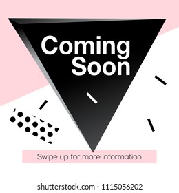 Modern promotion square web banner Coming Soon, for social media mobile apps. Elegant promo banner for online shopping with abstract pattern, vector illustration.