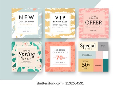 Modern promotion square web banner for social media mobile apps. Elegant sale and discount promo backgrounds with abstract pattern. Email ad newsletter layouts.