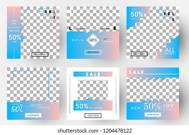 Modern promotion square web banner for social media mobile apps. Elegant sale and discount promo backgrounds fo digital marketing with gradient color. Email ad newsletter layouts. Fhasion Collection.