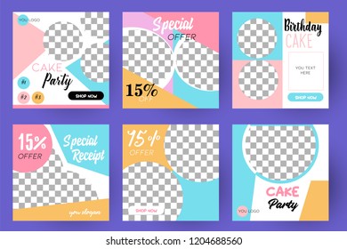 Modern promotion square web banner for social media mobile apps. Elegant sale and discount promo backgrounds fo digital marketing. Email ad newsletter layouts. Cake Sale. Color Pastel.