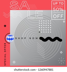 Modern Promotion Square Web Banner for Social Media Mobile Apps. Elegant Sale and Discount Promo Backgrounds with Abstract Pattern in de Stijl and Brutalism Style. Email Ad Newsletter Layout.
