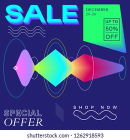 Modern Promotion Square Web Banner for Social Media Mobile Apps. Elegant Sale and Discount Promo Backgrounds with Abstract Pattern in de Stijl and Brutalism Style. Email Ad Newsletter Layout