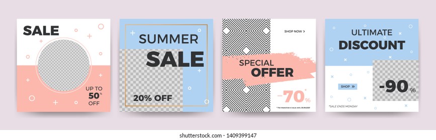 Modern promotion square web banner. Discount promo backgrounds layout. Multipurpose fashion sale banner set for social media mobile apps and digital