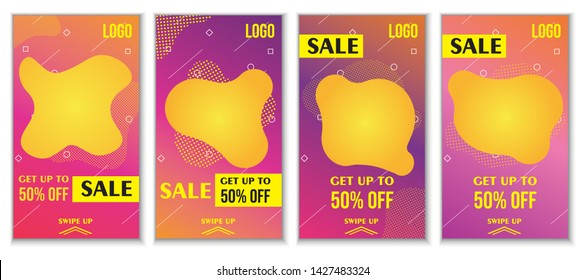 Modern promotion square web banner for social media mobile apps. Elegant sale and discount promo backgrounds with abstract liquid. gradient purple and orange