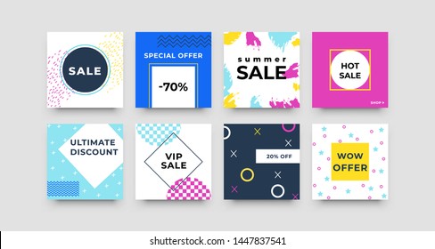Modern promotion square web banner. Sale and discount promo backgrounds for social media mobile apps. Email ad newsletter layouts, vector design template