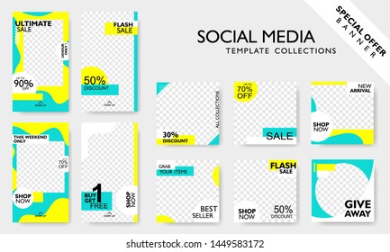 Modern promotion square web banner for social media mobile apps. Special offer layout frame for story and poster. Editable mockup for mobile apps with  abstract shape. Vector illustration