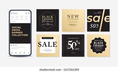 Modern promotion square web banner for social media. Set of sale banner template design.
