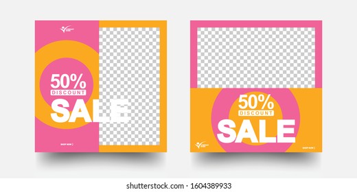 Modern Promotion Square Web Banner For Social Media Mobile Apps. Editable Post Template Social Media Banners For Digital Marketing.