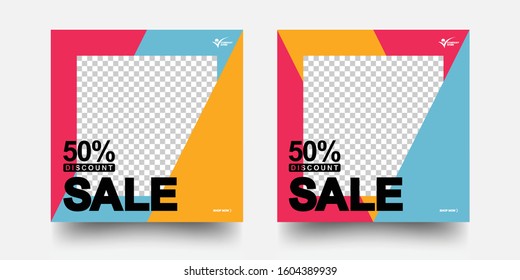 Modern Promotion Square Web Banner For Social Media Mobile Apps. Editable Post Template Social Media Banners For Digital Marketing.