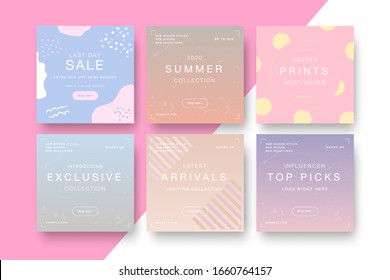 Modern promotion square web banner for social media mobile apps. Elegant sale and discount promo backgrounds with abstract pattern. Email ad newsletter layouts.