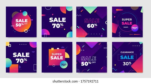 Modern promotion square web banner for social media mobile apps. Elegant sale and discount promo vector backgrounds with abstract geometric shapes.
