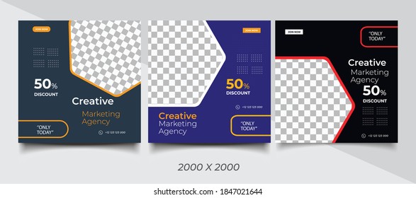 Banner web moderno de promoción cuadrada para aplicaciones móviles de medios sociales