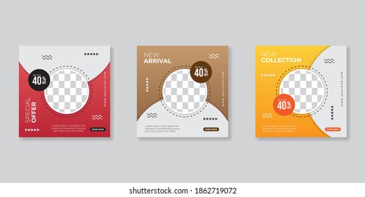 Modern promotion square web banner for social media mobile apps. Elegant sale and discount promo backgrounds for digital marketing