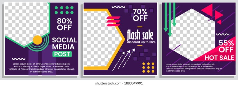 Banner moderno de promoción cuadrada web para aplicaciones móviles de medios sociales. Elegante venta y descuento de antecedentes promocionales para marketing digital