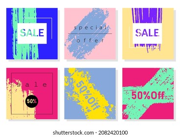 Modern promotion square web banner for social media mobile apps. Elegant sale and discount promo backgrounds with abstract paint background. Vector graphic