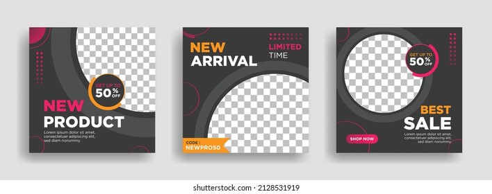 Modern promotion square web banner for social media mobile apps.  Photo collage template vector with discount promo backgrounds. Email ad newsletter layouts, web internet ads.