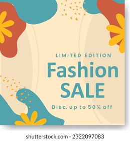 Banner moderno de promoción cuadrada web para aplicaciones móviles de medios sociales. Elegante venta y descuento de antecedentes promocionales con un patrón abstracto. Diseños de correo electrónico y boletines informativos.