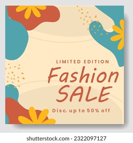 Banner moderno de promoción cuadrada web para aplicaciones móviles de medios sociales. Elegante venta y descuento de antecedentes promocionales con un patrón abstracto. Diseños de correo electrónico y boletines informativos.