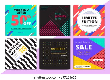Modern promotion square web banner for social media mobile apps. Elegant sale and discount promo backgrounds with abstract pattern. Email ad newsletter layouts.