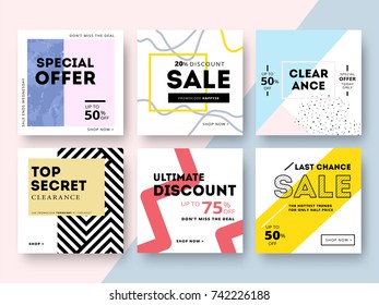Modern promotion square web banner for social media mobile apps. Elegant sale and discount promo backgrounds with abstract pattern. Email ad newsletter layouts.