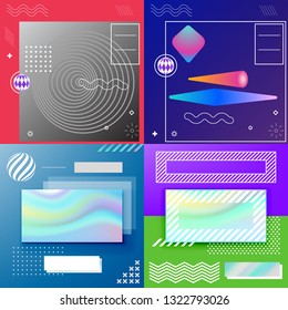 Modern Promotion Square Web Banners for Social Media Mobile Apps. Elegant Sale and Discount Promo Backgrounds with Abstract Pattern in Memphis Style. Email Ad Newsletter Layouts.