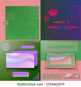 Modern Promotion Square Web Banners for Social Media Mobile Apps. Elegant Sale and Discount Promo Backgrounds with Abstract Pattern in Memphis Style. Email Ad Newsletter Layouts.