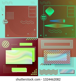 Modern Promotion Square Web Banners for Social Media Mobile Apps. Elegant Sale and Discount Promo Backgrounds with Abstract Pattern in Memphis Style. Email Ad Newsletter Layouts.
