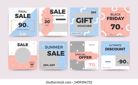 Modern promotion square web banners. Multipurpose trendy sale banner set for social media digital, mobile apps. Discount promo backgrounds layout