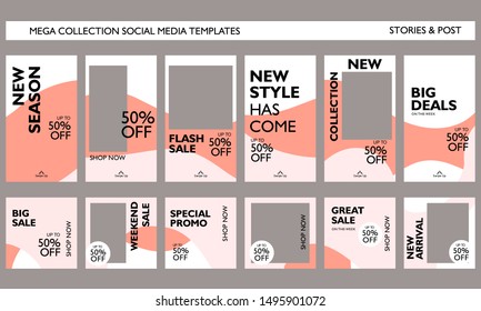 Modern promotion web banner for social media mobile apps. Special offer layout frame for story and poster. Editable mockup in memphis style for fashion publication. Vector illustration