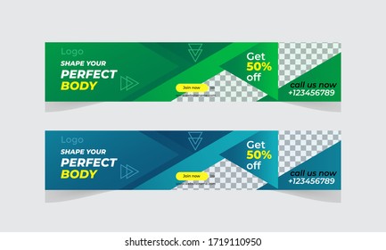 Modern promotion web banner for social media.Fitness  Social Media Banner Template Collection with Unique Style