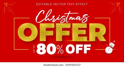 Modern Promotional ad design for Christmas offer 80% off, shopping sale, deal, discount on red background.