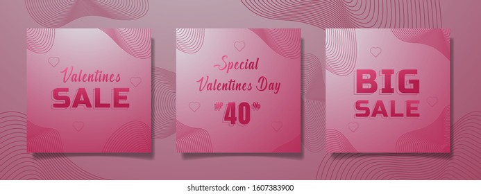 Modern promotional square web banners for social media mobile applications. Elegant sales and discount promo background with abstract patterns. Valentines Day
