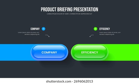 Modern Proposal Presentation Layout Vector Illustration. Project Plan 2 Option Diagram Slide Template. Sales Introduction Two Element Infographic Frame Design.