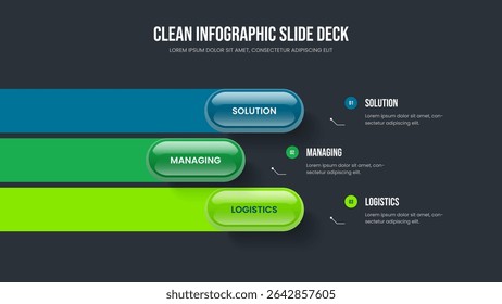 Modelo de Apresentação de Slides de Diagrama de Três Elementos de Proposta Moderna. Plano financeiro 3 Etapa Infográfico Slide Layout. Ilustração do vetor do design do quadro da solução criativa.