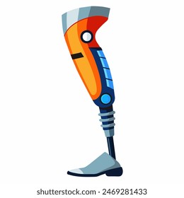 Modern prosthetic leg design with running shoe, vibrant and innovative elements