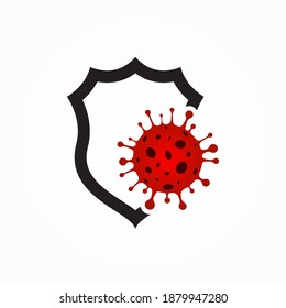 Modern protection from virus attacks. Bacterial Protection Vector Element. Shield logo against harmful bacteria. Dangerous virus. A viral epidemic strikes the world.