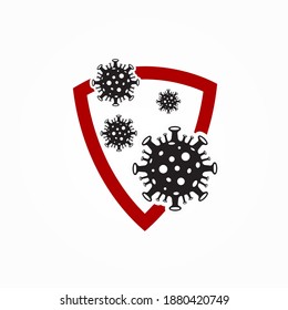 Modern protection from virus attacks. Bacterial Protection Vector Element. Shield logo against harmful bacteria. Dangerous virus. A viral epidemic strikes the world.