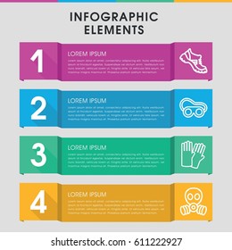 Modern protective infographic template. infographic design with protective icons includes glove, boot. can be used for presentation, diagram, annual report, web design. 