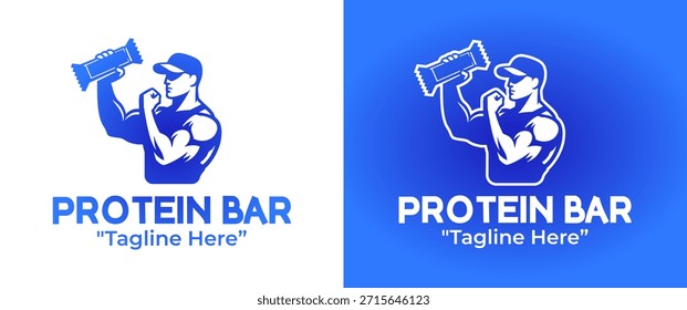 Un logotipo moderno de la barra de la proteína diseñado para las marcas de la nutrición de la aptitud, los bocados de la salud, y los estilos de vida activos.