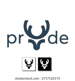 Modern Pryde Wordmark Logo Vector. Creative Letter Y Integration with Deer Antler or Stag Horn Icon for Luxury, Hunting, or Nature Branding.