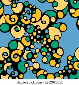 Modern psychedelic seamless pattern doodle texture background design. Oval element bubble shapes print. Retro doodle drawing fun design. Cartoon vibrant seamless pattern. Foam texture.