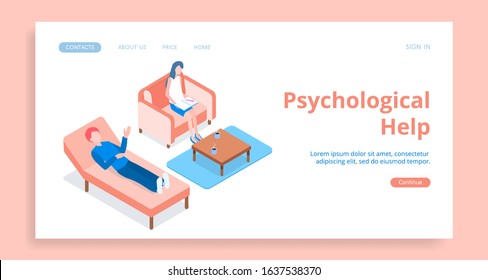 Modern Psychological Help vector isometric illustration. Include people. 