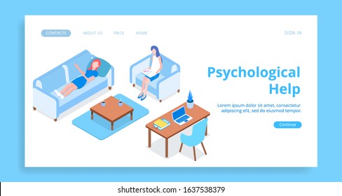 Modern Psychological Help vector isometric illustration. Include people. 