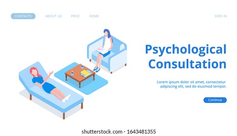 Modern Psychological Help vector isometric illustration. Include people. 
