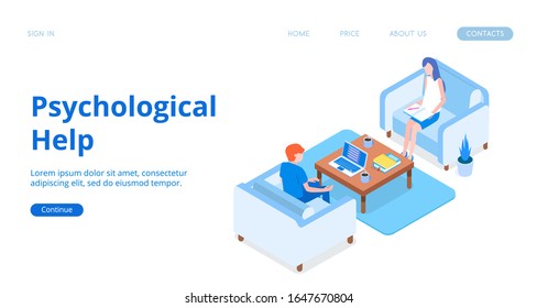 Modern Psychological Help vector isometric illustration. Include people. 