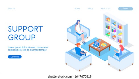 Modern Psychological Help vector isometric illustration. Include people. 