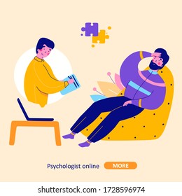 Modern psychotherapy online, vector flat cartoon illustration.