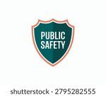 Modern public safety shield logo design featuring bold white typography on a textured dark green background with orange outline strokes
